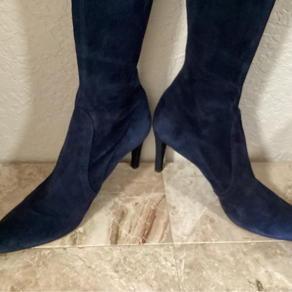 Stuart Weitzman Coolboot Stretch Navy Suede High Heel Boots Size 7M